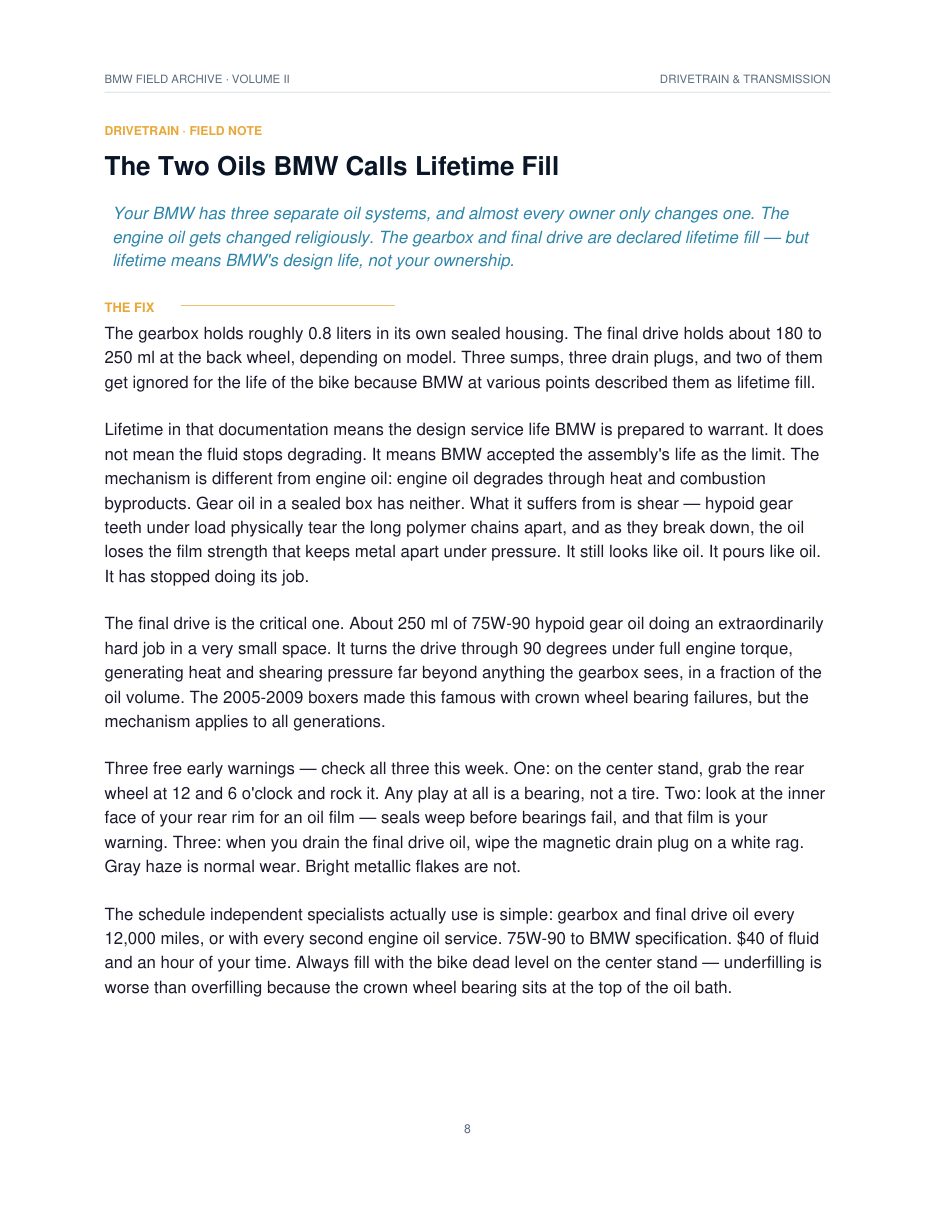 The Two Oils BMW Calls Lifetime Fill